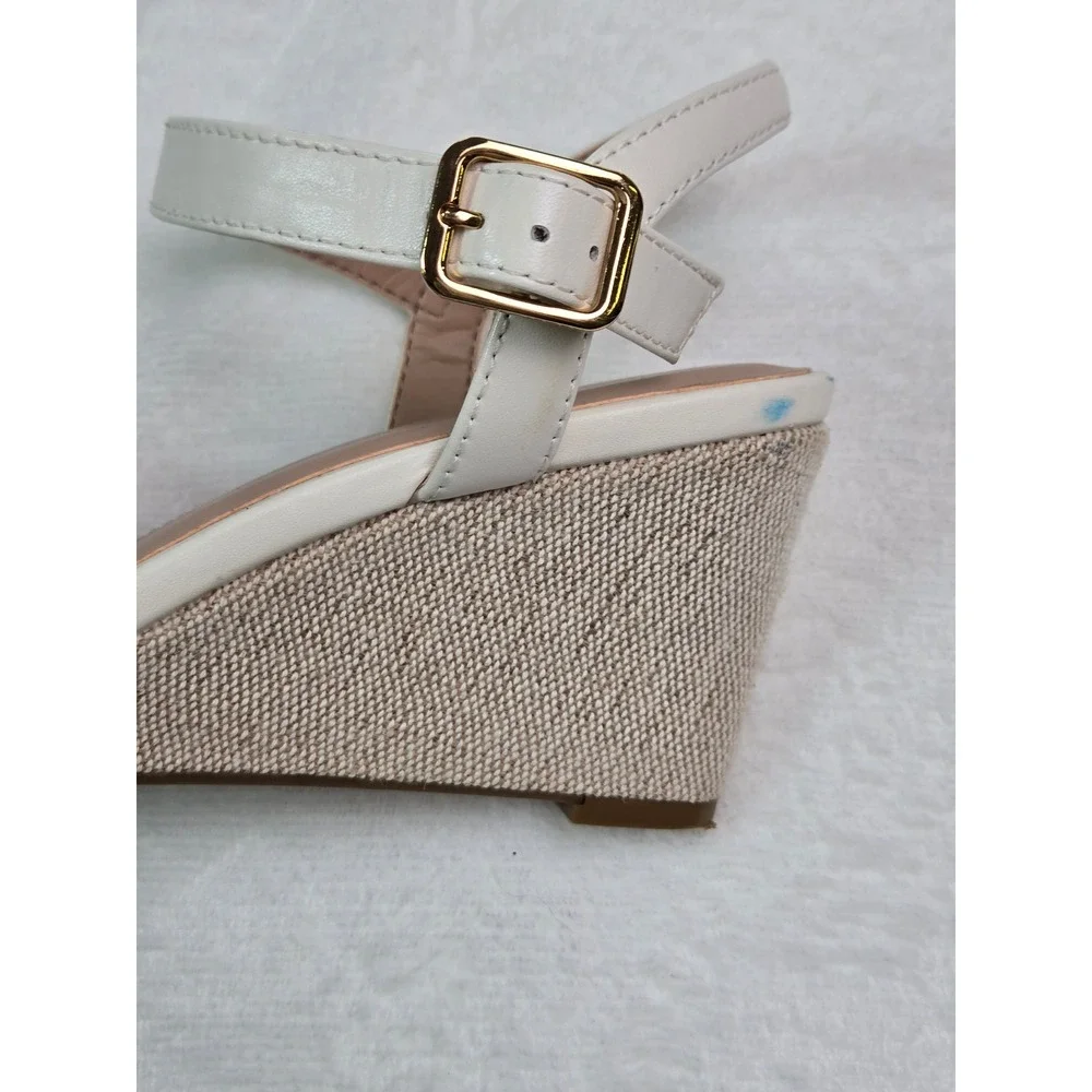 Cole Haan Grand 365 Cream Leather Wedge Sandals Womens 7B Off‎ White